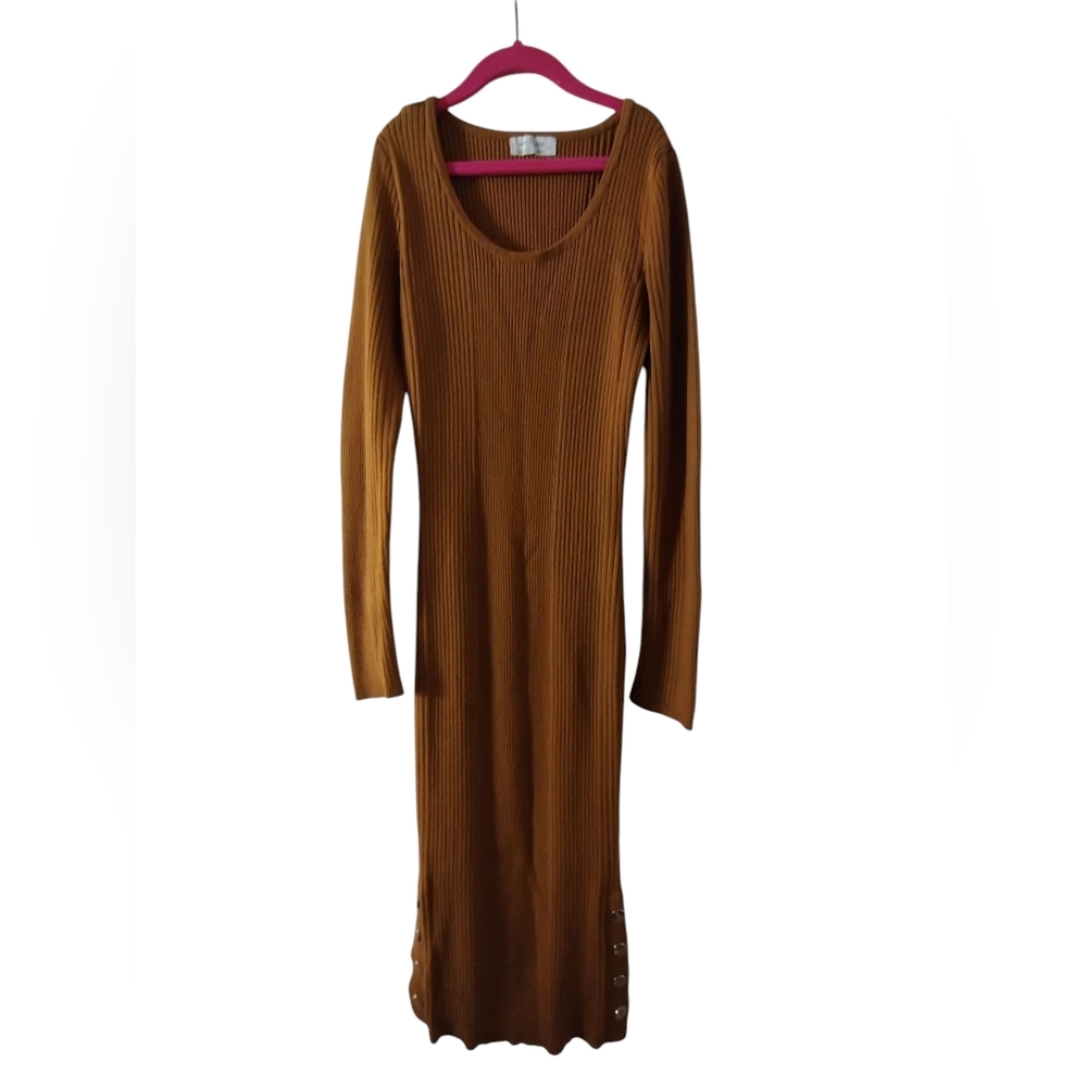GUC Love Always Elegant Brown Knit Sweater Dress Harvest Gold